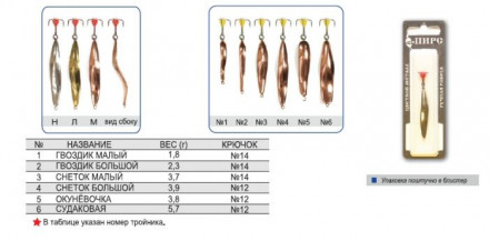 Блесна зимняя ПИРС Змейка с черт. Гвоздик бол. 2.3г латунь блистер