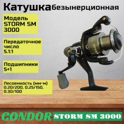 Катушка Condor STORM SM 3000, 6 подшипн., задний фрикцион